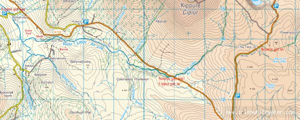 Map to Upper Liffey River - Upper Liffey