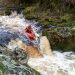 Photo of the Upper Liffey river in County Wicklow Ireland. Pictures of Irish whitewater kayaking and canoeing. caroline finn on coronation falls,low water. Photo by sf