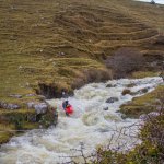 Photo of the Caher river in County Clare Ireland. Pictures of Irish whitewater kayaking and canoeing. Another high water day with the river at its best. 

Paddler Barry Loughnane. Photo by Barry Loughnane