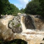 Photo of the Boluisce river in County Galway Ireland. Pictures of Irish whitewater kayaking and canoeing. The top drop on high water. Photo by Colm Lynch