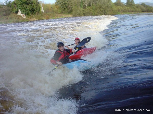  Barrow River - john power & brian somers playing on the second wier at clashganny in high water