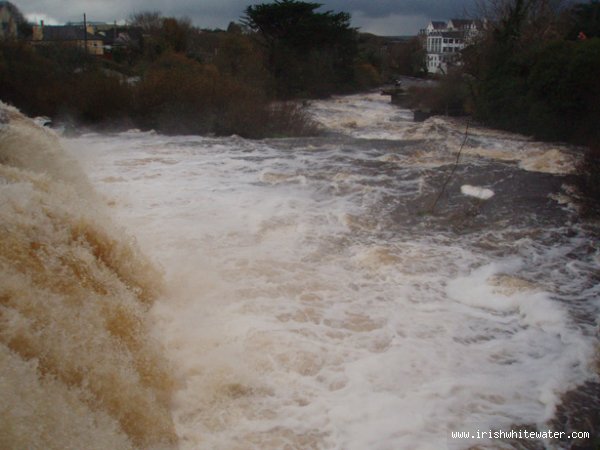  Ennistymon Falls River - Looking down from the main falls, high flow.
