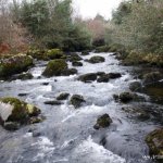 Photo of the Upper Lee river in County Cork Ireland. Pictures of Irish whitewater kayaking and canoeing. bolder garden upstream from big drop( low water). Photo by John Fehilly