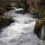 Photo of the Upper Lee river in County Cork Ireland. Pictures of Irish whitewater kayaking and canoeing. small drop (low water). Photo by John Fehilly