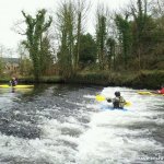 Photo of the Six Mile Water river in County Antrim Ireland. Pictures of Irish whitewater kayaking and canoeing. Muckamore standing wave, very low water. Photo by CAPs member