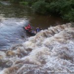 Photo of the Six Mile Water river in County Antrim Ireland. Pictures of Irish whitewater kayaking and canoeing. Shakey Bridge high water. Photo by Caps member