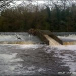 Photo of the Ulster Blackwater (Benburb Section) in County Tyrone Ireland. Pictures of Irish whitewater kayaking and canoeing. factory weir. Photo by keith bradley