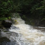 Photo of the Ballintrillick river in County Sligo Ireland. Pictures of Irish whitewater kayaking and canoeing. Slide below the dam. Photo by RK