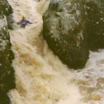 Photo of the Boluisce river in County Galway Ireland. Pictures of Irish whitewater kayaking and canoeing. Bowsie runs the top drop on the river right side.. Photo by Seanie