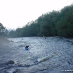 Photo of the Barrow river in County Carlow Ireland. Pictures of Irish whitewater kayaking and canoeing. tony walsh downstream of the v wier at clashganny medium-high water. Photo by michael flynn