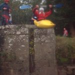Photo of the Barrow river in County Carlow Ireland. Pictures of Irish whitewater kayaking and canoeing. launching off the lock gates at the bottom of the clashganny run in low water. Photo by michael flynn