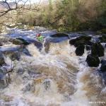 Photo of the Flesk river in County Kerry Ireland. Pictures of Irish whitewater kayaking and canoeing. Dave G on 2nd gorge at .8. Photo by Tomas