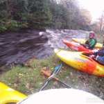 Photo of the Westport Owenwee river in County Mayo Ireland. Pictures of Irish whitewater kayaking and canoeing. At the get on just below the bridge. Photo by Barry