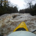 Photo of the Westport Owenwee river in County Mayo Ireland. Pictures of Irish whitewater kayaking and canoeing. Just above the main drop in the middle of the river. . Photo by Barry