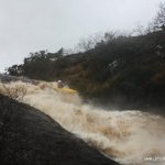 Photo of the Owenaher river in County Sligo Ireland. Pictures of Irish whitewater kayaking and canoeing. Barry Loughnane Boofing the top. Photo by Andrew Regan