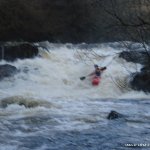 Photo of the Upper Flesk/Clydagh river in County Kerry Ireland. Pictures of Irish whitewater kayaking and canoeing. Cat Halpin on the Big Drop. Photo by Mickey