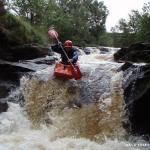 Photo of the Avonmore (Annamoe) river in County Wicklow Ireland. Pictures of Irish whitewater kayaking and canoeing. Jacksons, Very low water. Paddler Mark Ahern.. Photo by eoinor