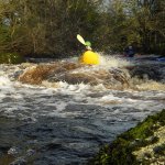 Photo of the Avonmore (Annamoe) river in County Wicklow Ireland. Pictures of Irish whitewater kayaking and canoeing. James Van Der Brook hittin the end of MacGuinesses.. Photo by steve fahy