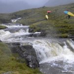 Photo of the Srahnalong river in County Mayo Ireland. Pictures of Irish whitewater kayaking and canoeing. Walking up in medium water.. Photo by JP