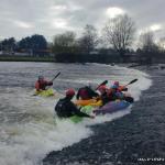 Photo of the Lee river in County Cork Ireland. Pictures of Irish whitewater kayaking and canoeing. Weir river left Medium water. Photo by OG