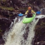 Photo of the Srahnalong river in County Mayo Ireland. Pictures of Irish whitewater kayaking and canoeing. JP sailing of the main drop on the S-bend.Low water. Photo by Graham  Clarke