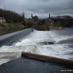 Photo of the Liffey river in County Dublin Ireland. Pictures of Irish whitewater kayaking and canoeing. Lucan Weir- High Drop and Fish Boxes. Photo by John B