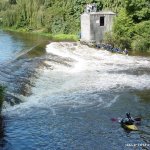 Photo of the Liffey river in County Dublin Ireland. Pictures of Irish whitewater kayaking and canoeing. Straffan Weir. Photo by John B