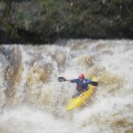 Photo of the Dargle river in County Wicklow Ireland. Pictures of Irish whitewater kayaking and canoeing. pete barron drops main falls. Photo by steve fahy