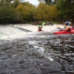 Photo of the River Roe in County Derry Ireland. Pictures of Irish whitewater kayaking and canoeing. 1st weir with shoot in centre (low water). Photo by lee doherty. letterkenny IT canoe club (LYITCC)