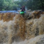 Photo of the Roogagh river in County Fermanagh Ireland. Pictures of Irish whitewater kayaking and canoeing. main fall on roogagh
 paddler keith bradley letterkenny IT canoe club. Photo by lee doherty
