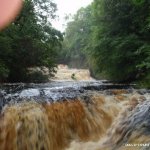 Photo of the Roogagh river in County Fermanagh Ireland. Pictures of Irish whitewater kayaking and canoeing. middle drop with main drop in backgroung and 3rd dropl/slide in foreground. Photo by lee doherty. letterkenny IT canoe club (LYITCC)