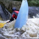 Photo of the Slaney river in County Carlow Ireland. Pictures of Irish whitewater kayaking and canoeing. evan at the salmon box, tullow k/c. Photo by steve